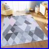 Grey Rug Kids Living Room Bedroom Geometric Triangles Soft Modern Abstract Rugs