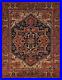 Heriz Serapi Navy Blue Hand-Knotted Indian Living Room Carpet in Wool 8×10 ft