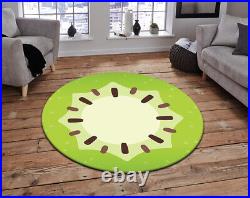 Kiwi Rug, Round Kitchen Carpet, Fruit Decor, Cartoon Themed Children Room Rug